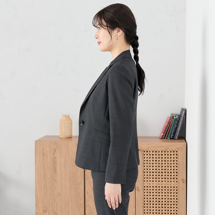 美品 プランシー テーラードジャケット 3ボタン 36 グレー 洗える360°キレイスーツ グレー テーラードジャケット