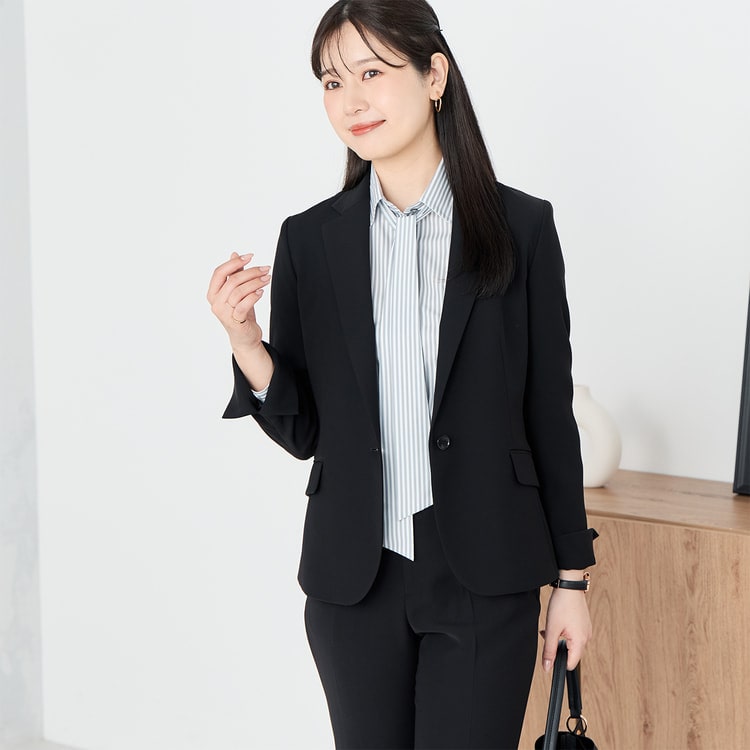 O285/美品 TAE ASHIDA セットアップ スーツ シルク混 9 黒 2wayストレッチ テーラードジャケット 黒 セットアップ着用可