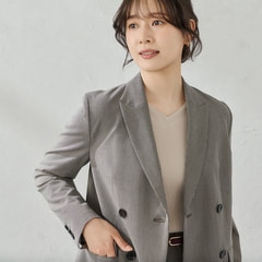 TRストレッチ ダブルジャケット ベージュ千鳥格子 セットアップ着用可 
