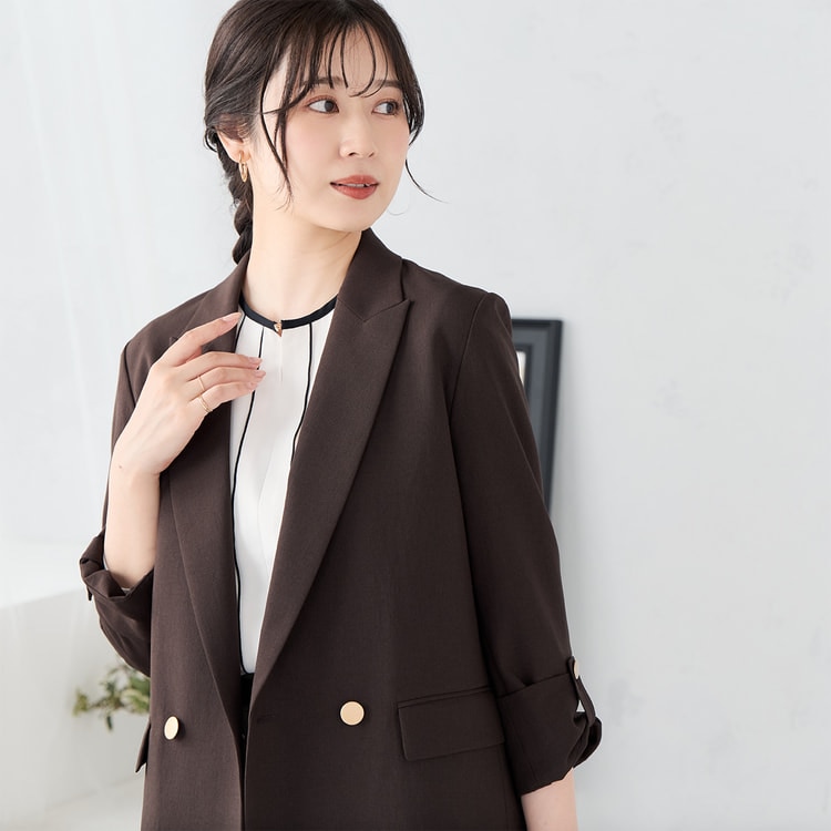 春夏着れる!REDA ダブルブレスト 165-8Drop 脇詰め2cm リランチェストレッチ ダブルジャケット 茶 セットアップ着用可