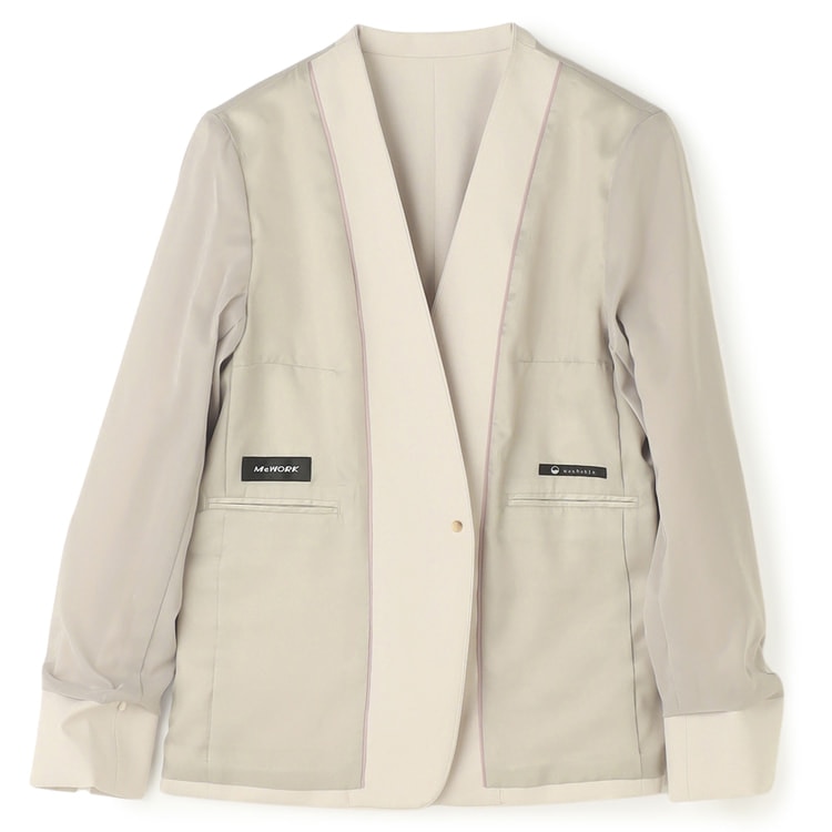 Oggiコラボ】ブライトツイルストレッチ ノーカラージャケット オフ