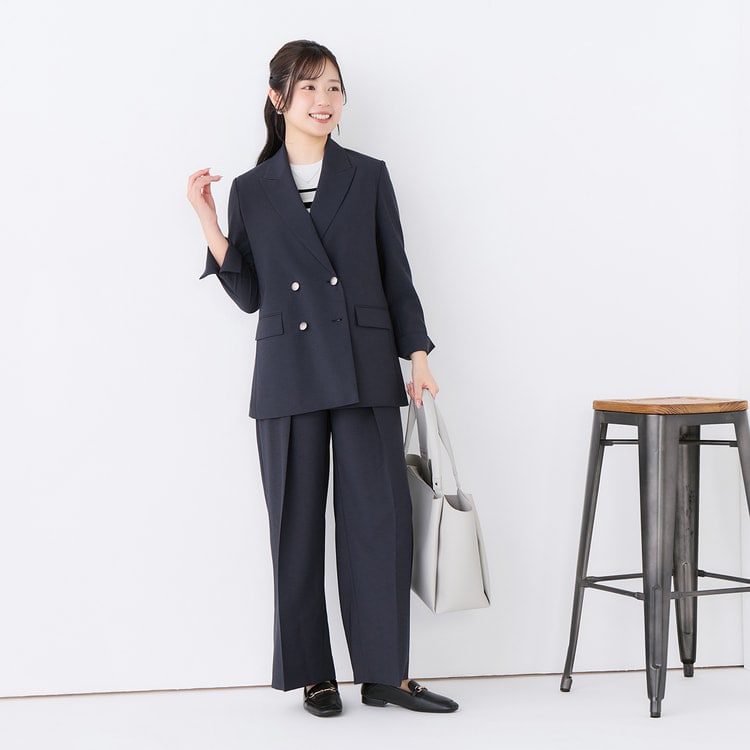 リネンライクブリーズ ダブルジャケット 紺 セットアップ着用可【AOKI