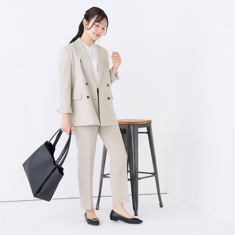 リネンライクブリーズ ダブルジャケット ベージュ セットアップ着用可