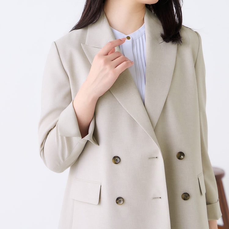 リネンライクブリーズ ダブルジャケット ベージュ セットアップ着用可