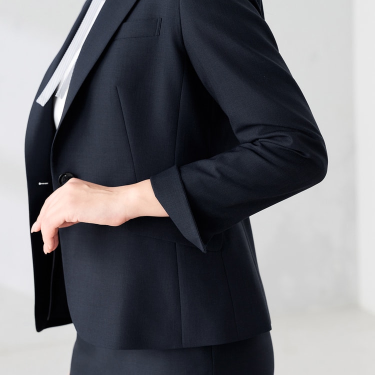 洗える360°キレイスーツ テーラードジャケット 紺無地調 セットアップ