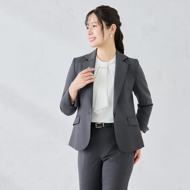 美品☆ アルファピア 事務服 オフィススーツ グレー 13号 ウォッシャブル 360°キレイ｜洗えるテーラードジャケット｜防しわ・UVカット｜グレー