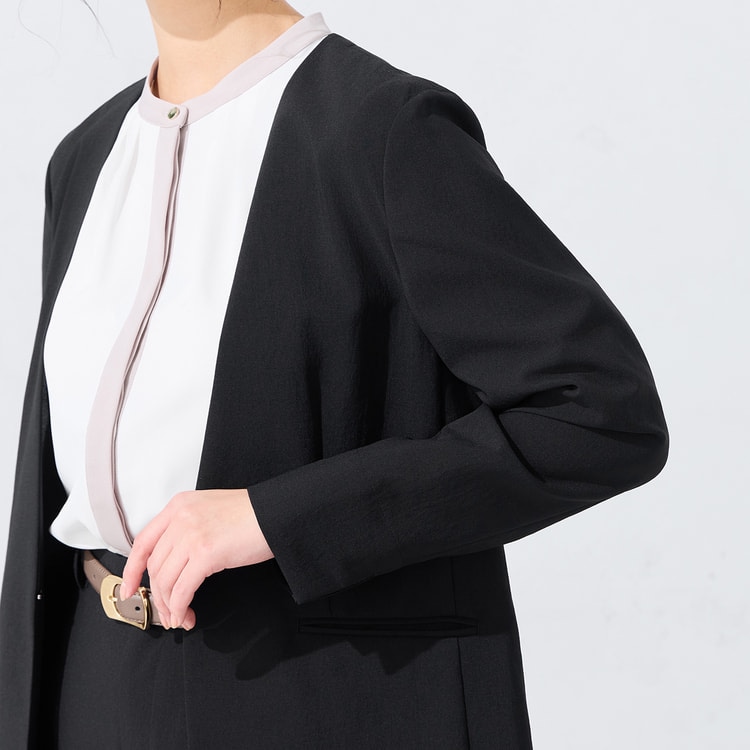 リランチェドライタッチ ノーカラージャケット 黒 セットアップ着用可