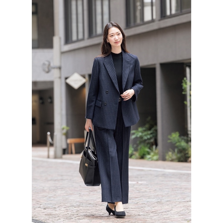 ジャコットダブルジャケット 紺ストライプ セットアップ着用可【AOKI