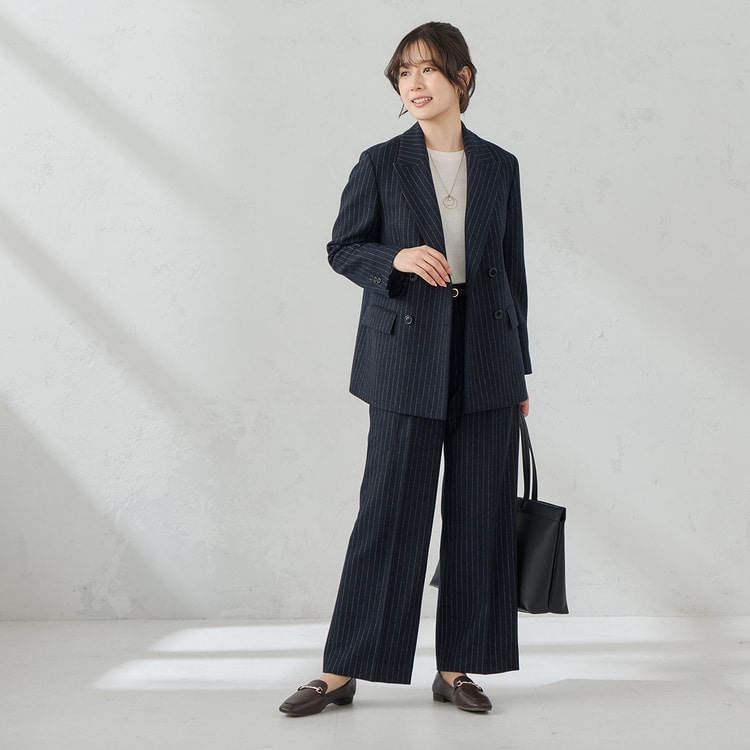 ジャコットダブルジャケット 紺ストライプ セットアップ着用可【AOKI