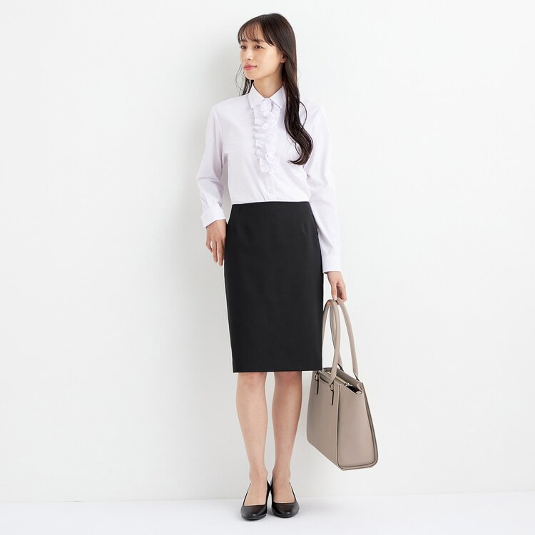 ビジネスから就活まで】洗える 黒無地タイトスカート セットアップ着用  