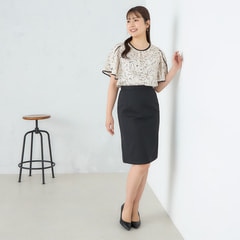 新品☆23号3L黒系ストライプ♪セミフレアスカートスーツ♪オフィス☆r281 AOYAMA 【洋服の青山】セットアップ可 フレアスカート 単品