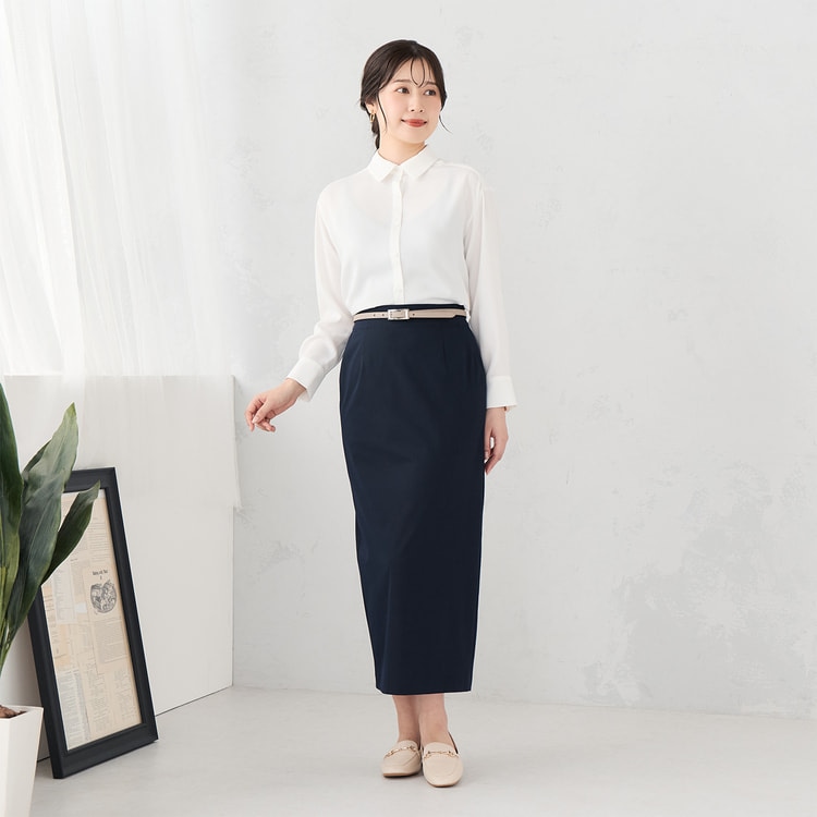 ≪Oggi.jp8月掲載≫ ライトストレッチ ロングタイトスカート 紺
