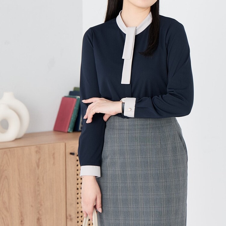 ライトストレッチ ロングタイトスカート グレーチェック セットアップ
