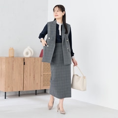 ライトストレッチ ロングタイトスカート グレーチェック セットアップ