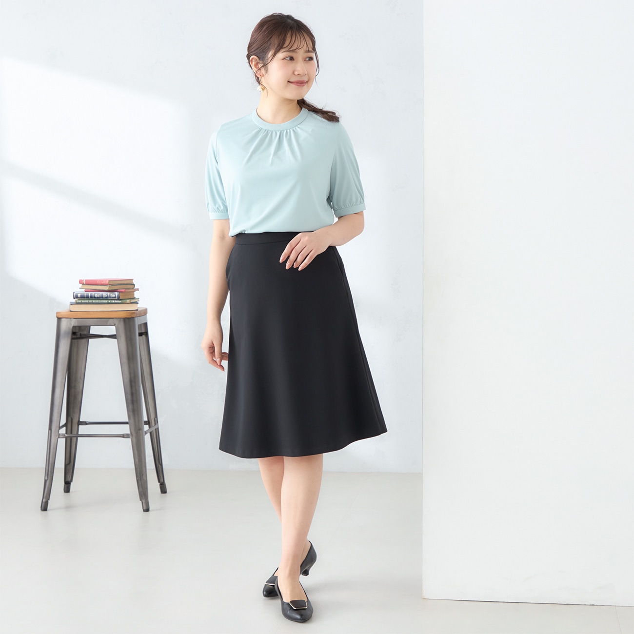 Oggiコラボ パウダリーツイル フレアスカート 黒 セットアップ着用可