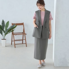 Oggiコラボ 2Wayストレッチツイル ロングタイトスカート チャコールグレー セットアップ着用可