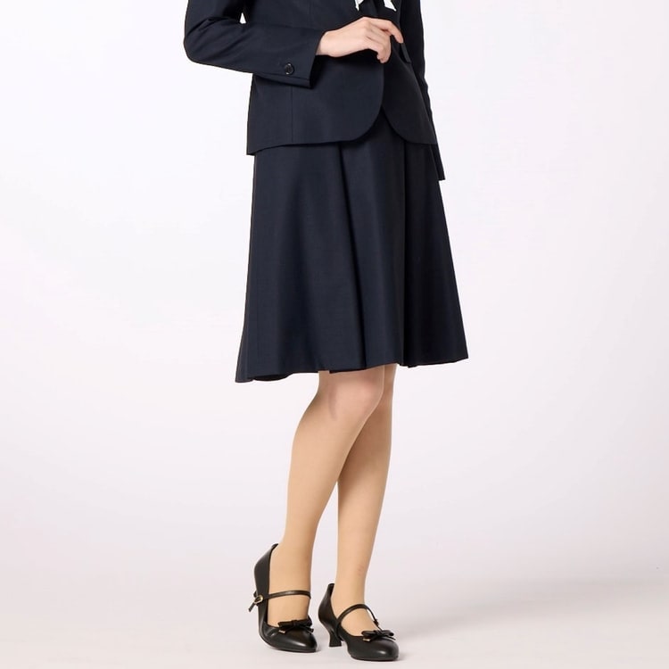 360°キレイ 紺無地調タックフレアスカート セットアップ着用可【AOKI