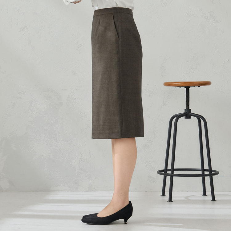 360°キレイスーツ ハイクオリティウール タイトスカート ブラウン