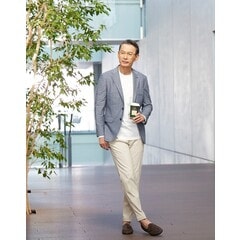 尾州リネンブレンドニットジャケット ブルー織柄 LES MUES【AOKI公式通販】
