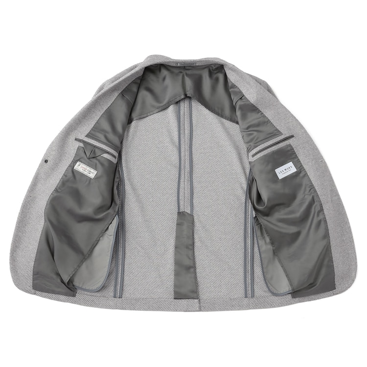 尾州リネンブレンドニットジャケット ベージュ織柄 LES MUES