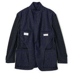 洗える 尾州ニットジャケット リネンブレンド 紺 織柄無地 LES MUES