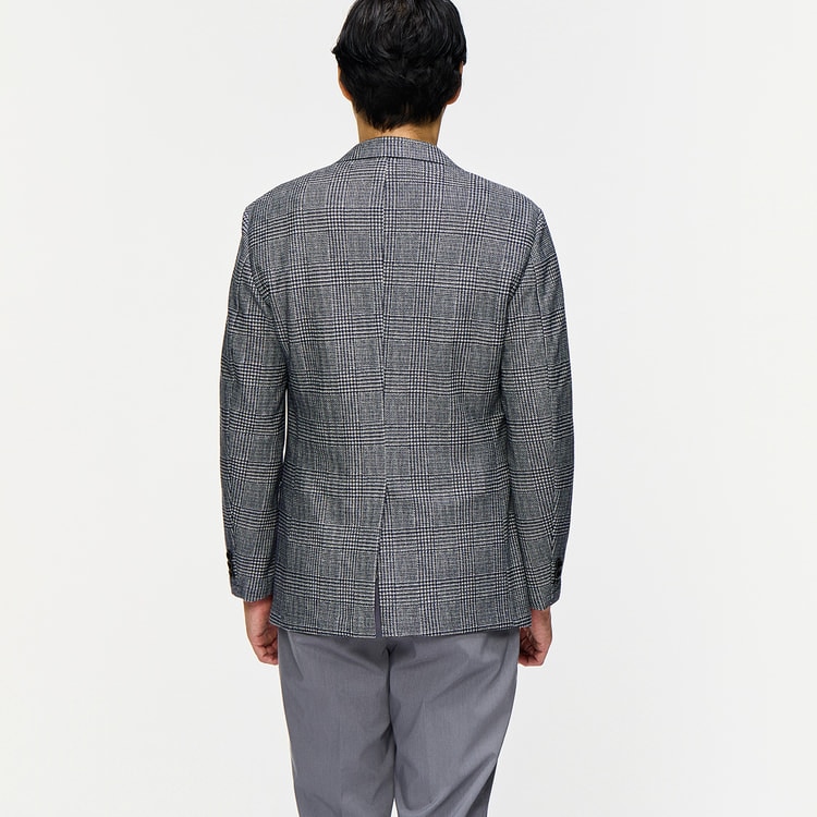 洗える 尾州ニットジャケット リネンブレンド グレンチェック LES MUES