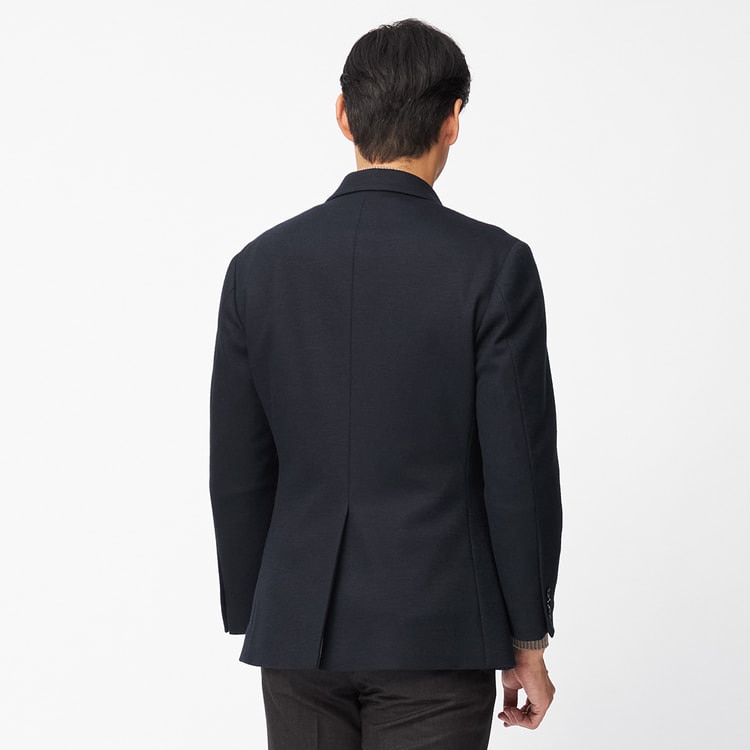 尾州産ウールブレンドニットジャケット 紺無地 LES MUES ベーシック 