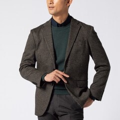 尾州ウールブレンドニットジャケット こげ茶千鳥格子柄 LES MUES