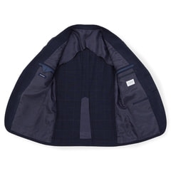 AOKI LESMUES ダブルジャケット セットアップ　スーツ　ネイビー 洗える ウールブレンドジャケット 紺ウィンドウペン LES MUES