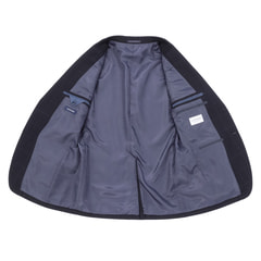 洗える ウールブレンドジャケット 紺ウィンドウペン LES MUES