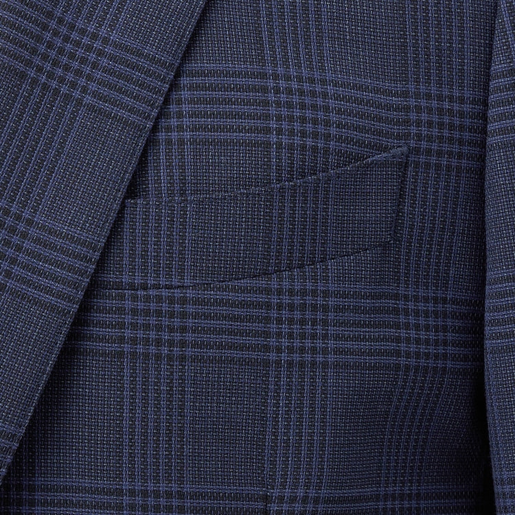 エアクール 洗えるウールブレンド メッシュチェックジャケット 紺