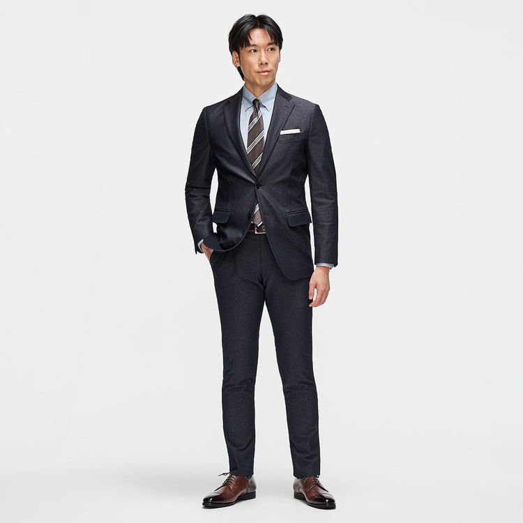 LES MUES ノンアイロンストレッチデニムジャケット A6 黒 洗える ノンアイロンストレッチジャケット デニムルック LES