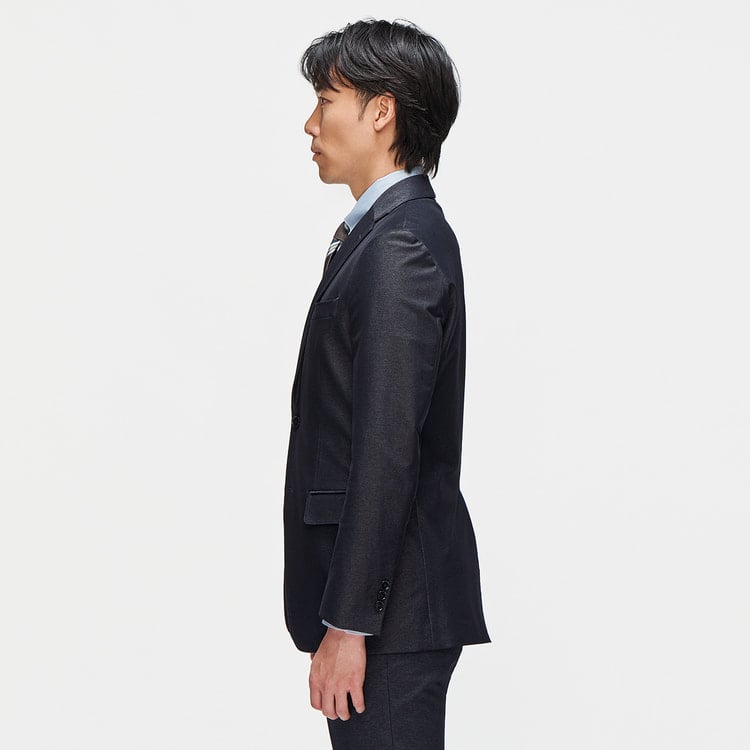 洗える スーパーストレッチデニム調ジャケット 紺 LES MUES