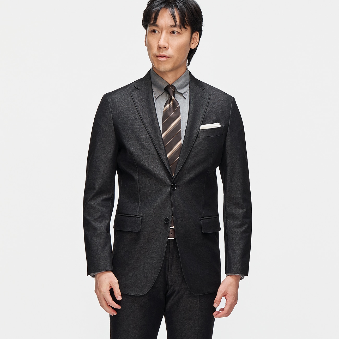 洗える スーパーストレッチデニム調ジャケット チャコールグレー LES MUES セットアップ着用可