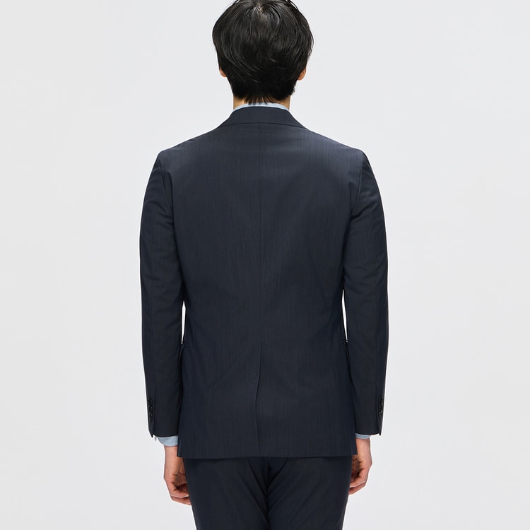 洗える スーパーストレッチジャケット シャンブレー調 紺 LES MUES