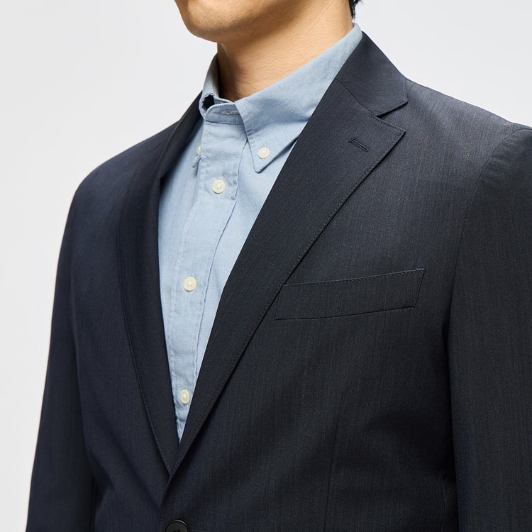 洗える スーパーストレッチジャケット シャンブレー調 紺 LES MUES