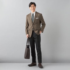 尾州ウールブレンドニットジャケット 茶ガンクラブチェック LES