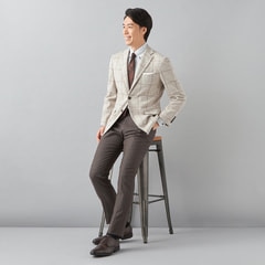 尾州ウールブレンドニットジャケット ベージュチェック LES MUES