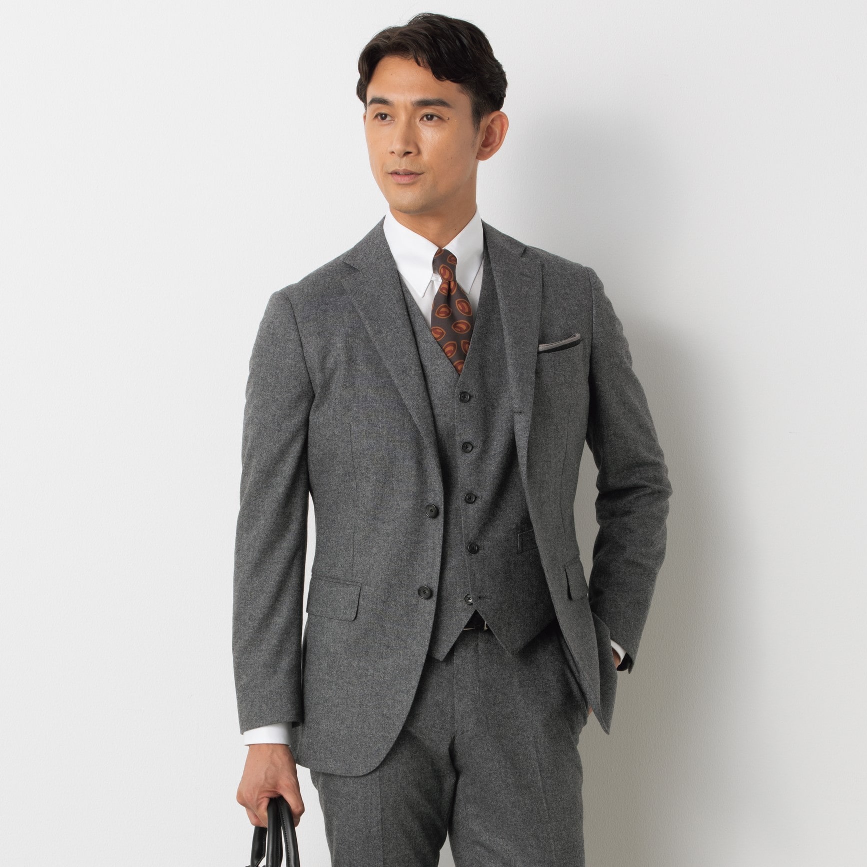 尾州ライトホームスパン 段返り3つボタンジャケット LES MUES セットアップ着用可
