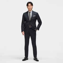 洗える ノンアイロンストレッチジャケット 紺グレンチェック LES MUES