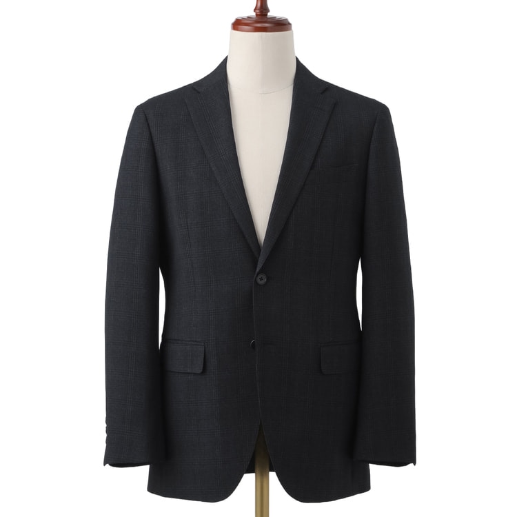 洗える ノンアイロンストレッチジャケット 紺グレンチェック LES MUES