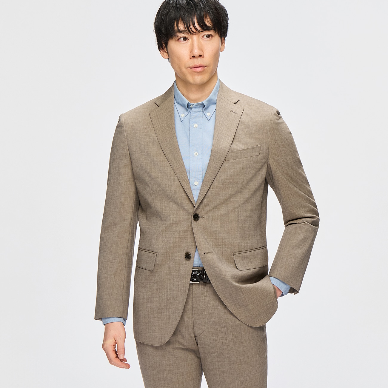 洗える スーパーストレッチウール混ジャケット ベージュ LES MUES 洗える スーパーストレッチウール混ジャケット ベージュ LES MUES