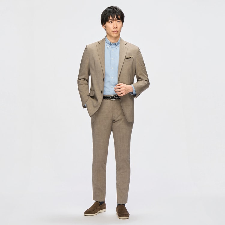 洗える スーパーストレッチウール混ジャケット ベージュ LES MUES