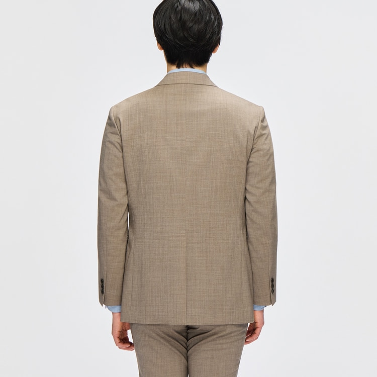 AOKI ブラウン ベージュ スーツ セットアップ　LES MUES 洗える スーパーストレッチウール混ジャケット ベージュ LES MUES