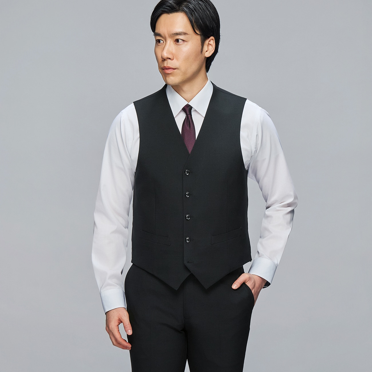 リバーシブルベスト 黒×グレー MAJI スリム 別売スーツあり【AOKI公式