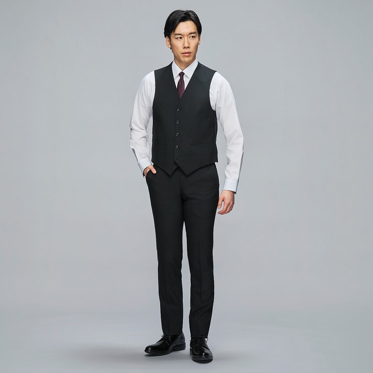 リバーシブルベスト 黒×グレー MAJI スリム 別売スーツあり【AOKI公式