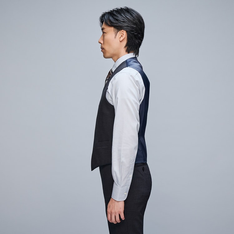 【新品】AOKI リバーシブル ベスト ジレ 紺 グレー Sサイズ リバーシブルベスト 紺シャドー×ミディアムグレー MAJI スリム 別売