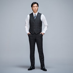 【美品】MAJI 3ピーススーツ　リバーシブルベスト付　着画あり リバーシブルベスト グレー×チャコールグレー MAJI スリム 別売り