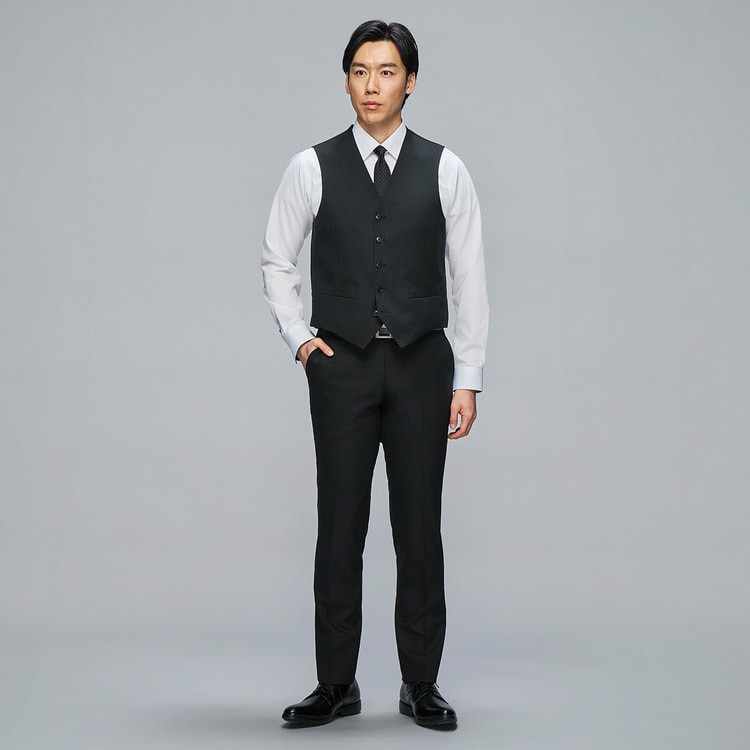 AOKI MAJI スリーピース スーツ ベストリバーシブル　ブラック リバーシブルベスト 黒シャドー×ミディアムグレー MAJI スリム 別売