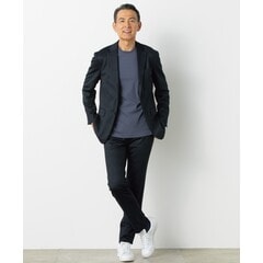 日本製素材 尾州ウールブレンドニット テーパードノータックパンツ 紺